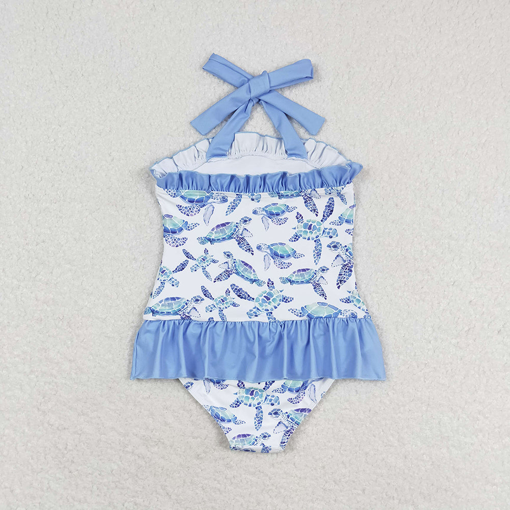 Baby Girls One Piece Ruffle Halter Turtles Swimsuits