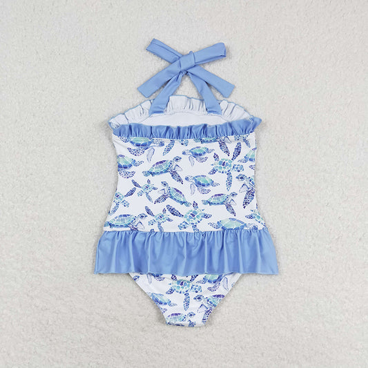Baby Girls One Piece Ruffle Halter Turtles Swimsuits