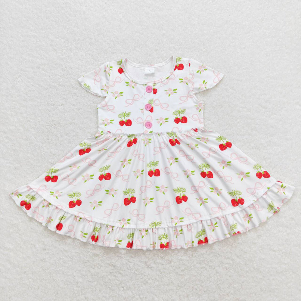 Baby Girls Short Sleeve Strawberry Knee Length Dresses