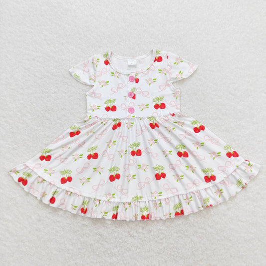 Baby Girls Short Sleeve Strawberry Knee Length Dresses