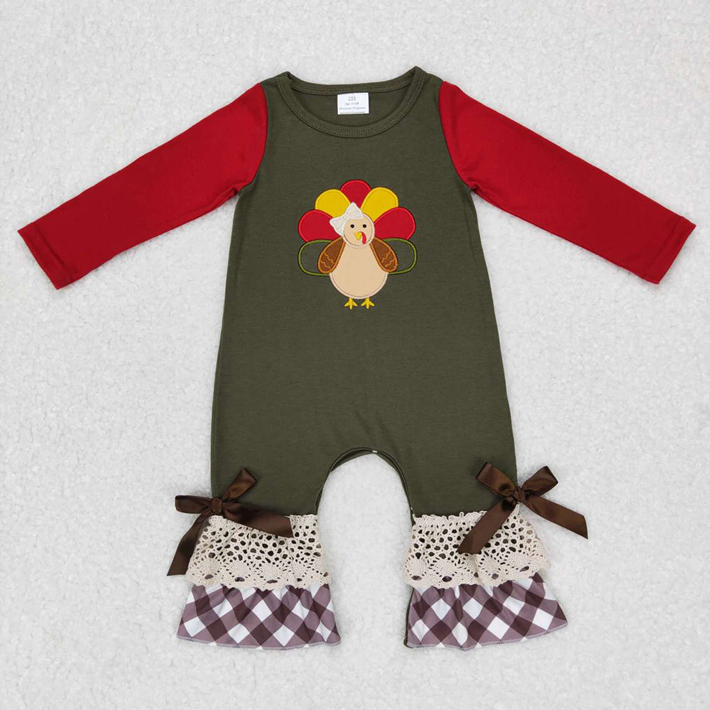 Baby Girls Thanksgiving Turkey Long Sleeve Rompers