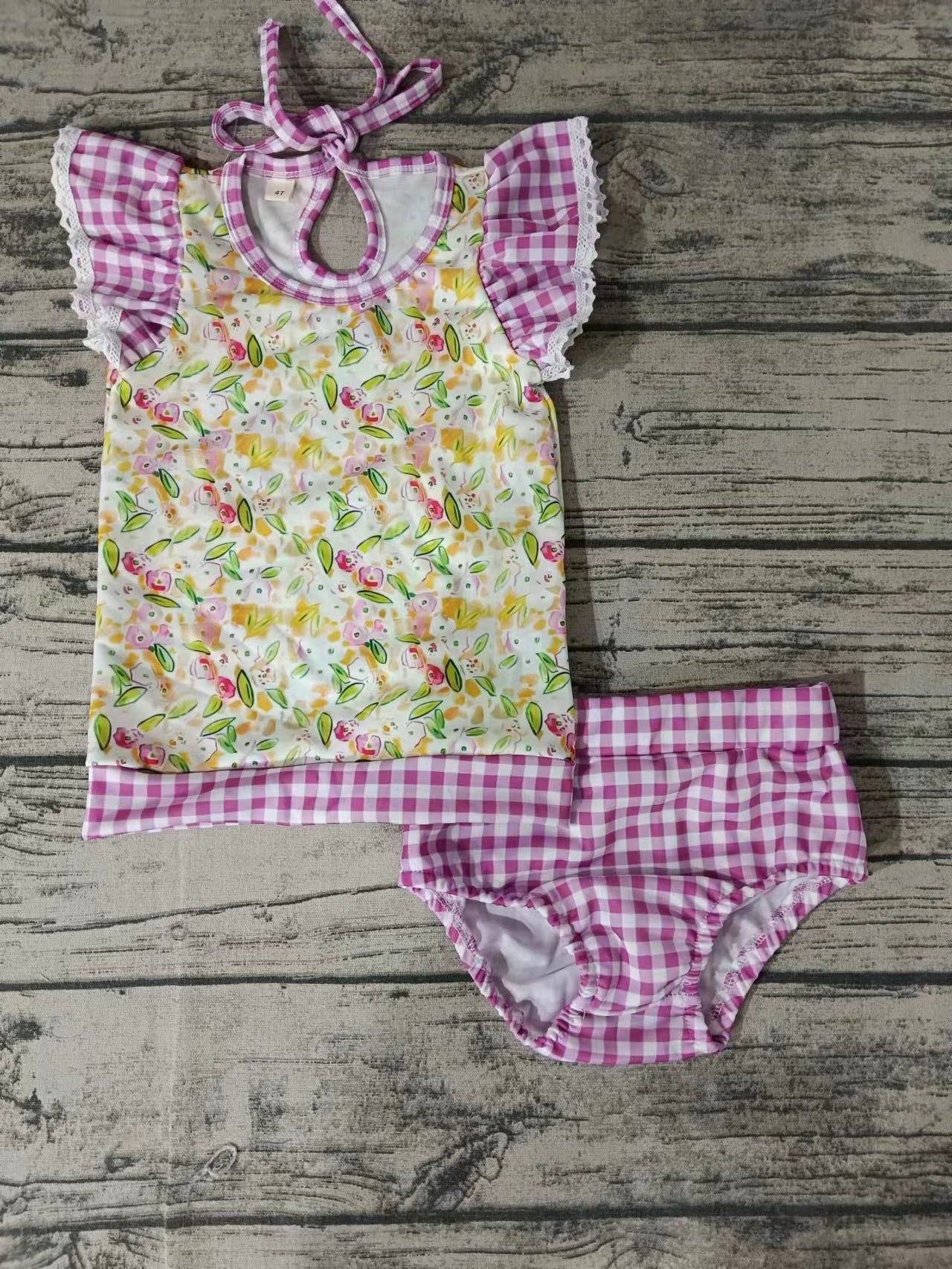 Baby Girls Flowers Ruffle Top Bummie Swimsuits Preorder(moq 5)