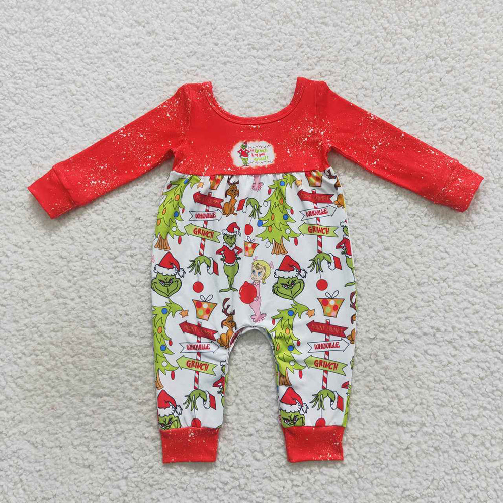 Baby Girls Red Christmas Frog Long Sleeve Jumpsuits Rompers