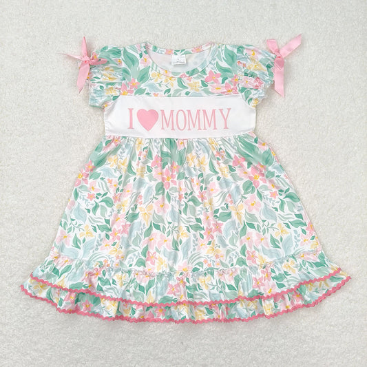 Baby Girls Pink Flowers I Love Mommy Sibling Rompers Dresses