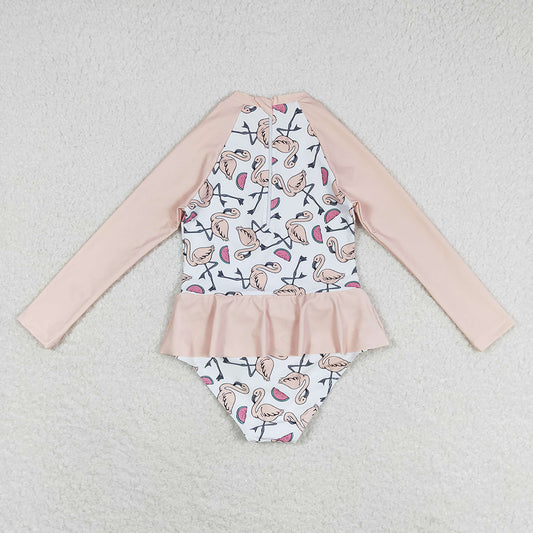 Baby Girls Flamingo Long Sleeve Pink Swimsuits