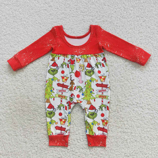 Baby Girls Red Christmas Frog Long Sleeve Jumpsuits Rompers