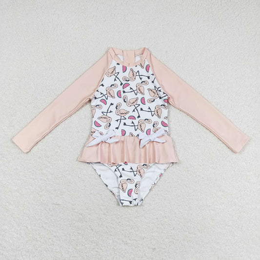 Baby Girls Flamingo Long Sleeve Pink Swimsuits