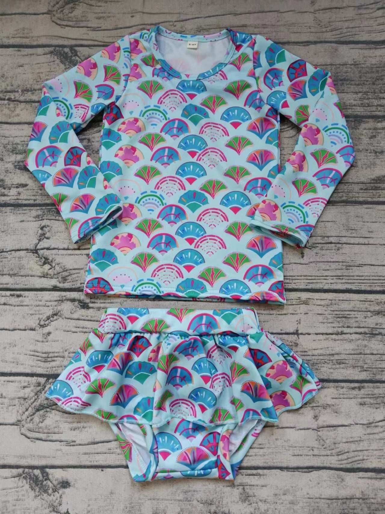 Baby Girls Sea Shells Long Sleeve Top Bummie Swimsuits Preorder(moq 5)