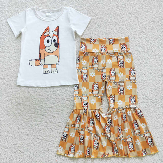 Baby Girls Orange Dog Top Flowers Bell Pants Clothes Sets