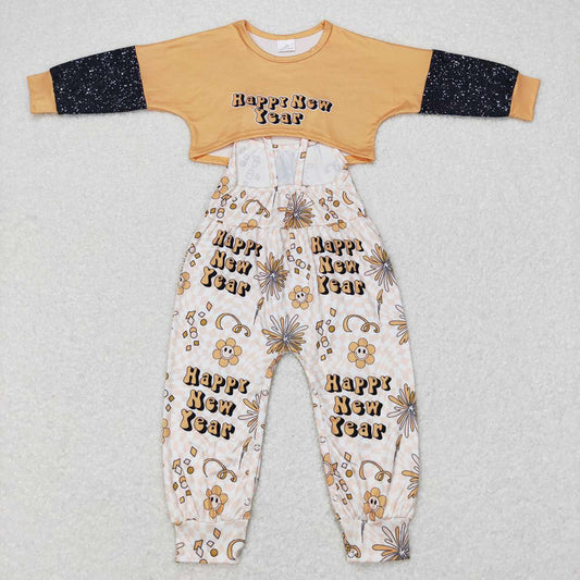 Baby Girls Happy New Year Top Flowers Jumpsuits 2pcs Clothing Sets