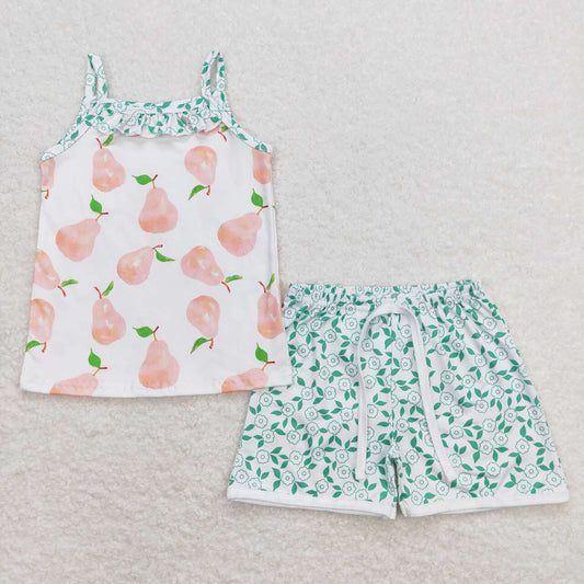 Baby Girls Pears Fruit Straps Top Shorts Summer Clothes Sets