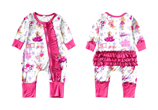 Baby Infant Girls Ruffle Princess Pink Long Sleeve Rompers preorder(moq 5)