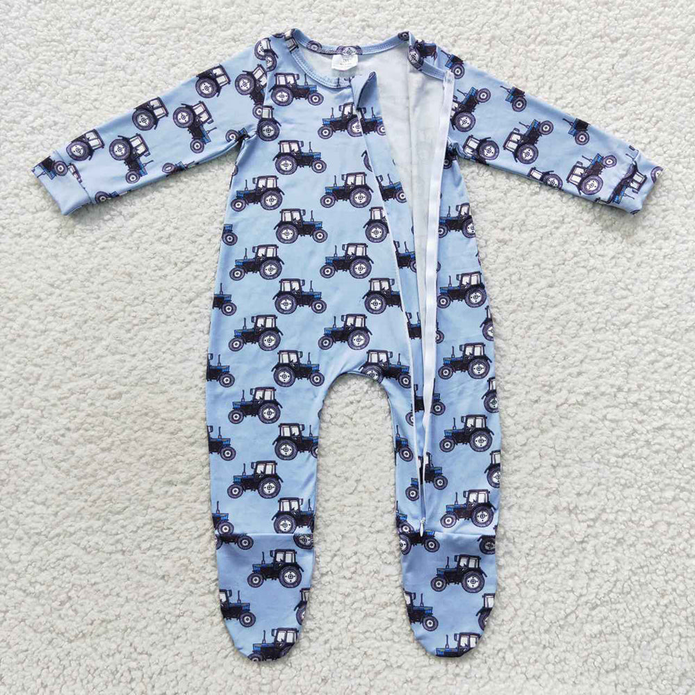 Blue Tractor Long Sleeve Baby Kids Infant Rompers