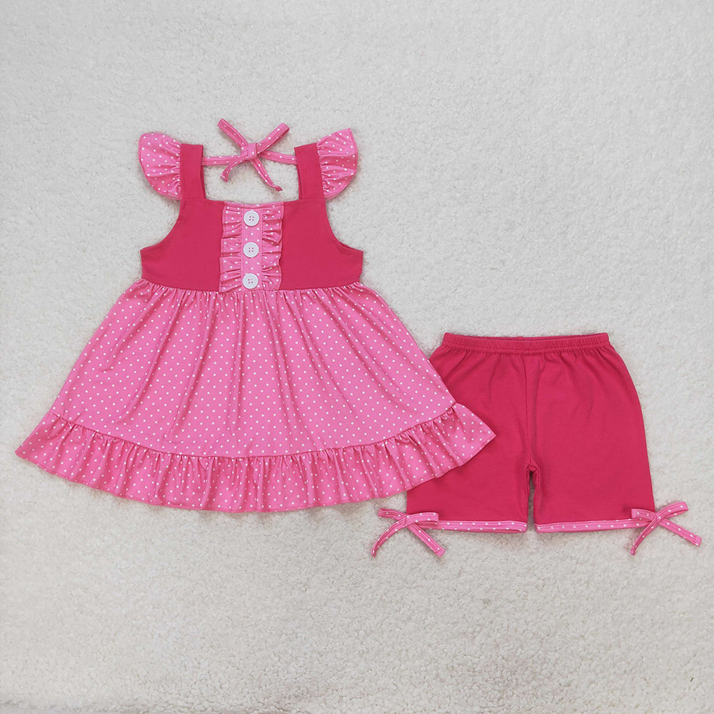 Baby Girls Pink Princess Flutter Sleeve Tunic Top Shorts Clothes Sets