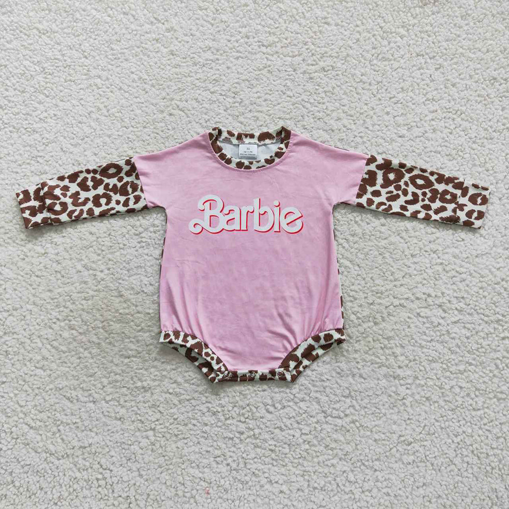 Doll Baby Girls Pink Leopard Long Sleeve Rompers