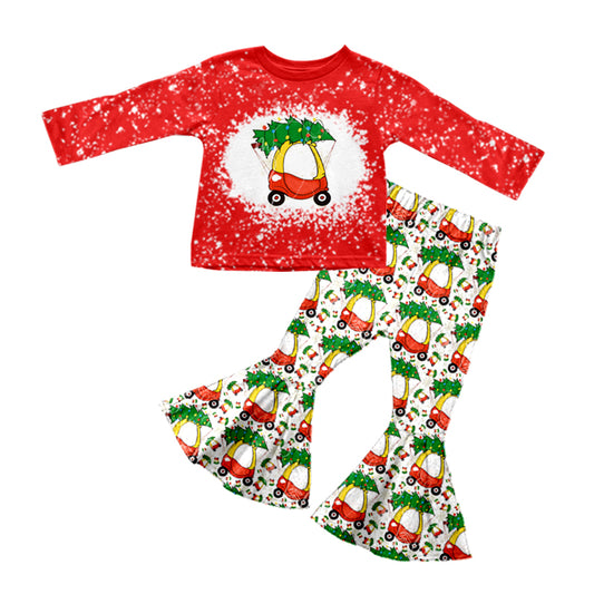 Baby Girls Christmas Red Tractor Top Tree Bell Pants Clothing Sets preorder(moq 5)