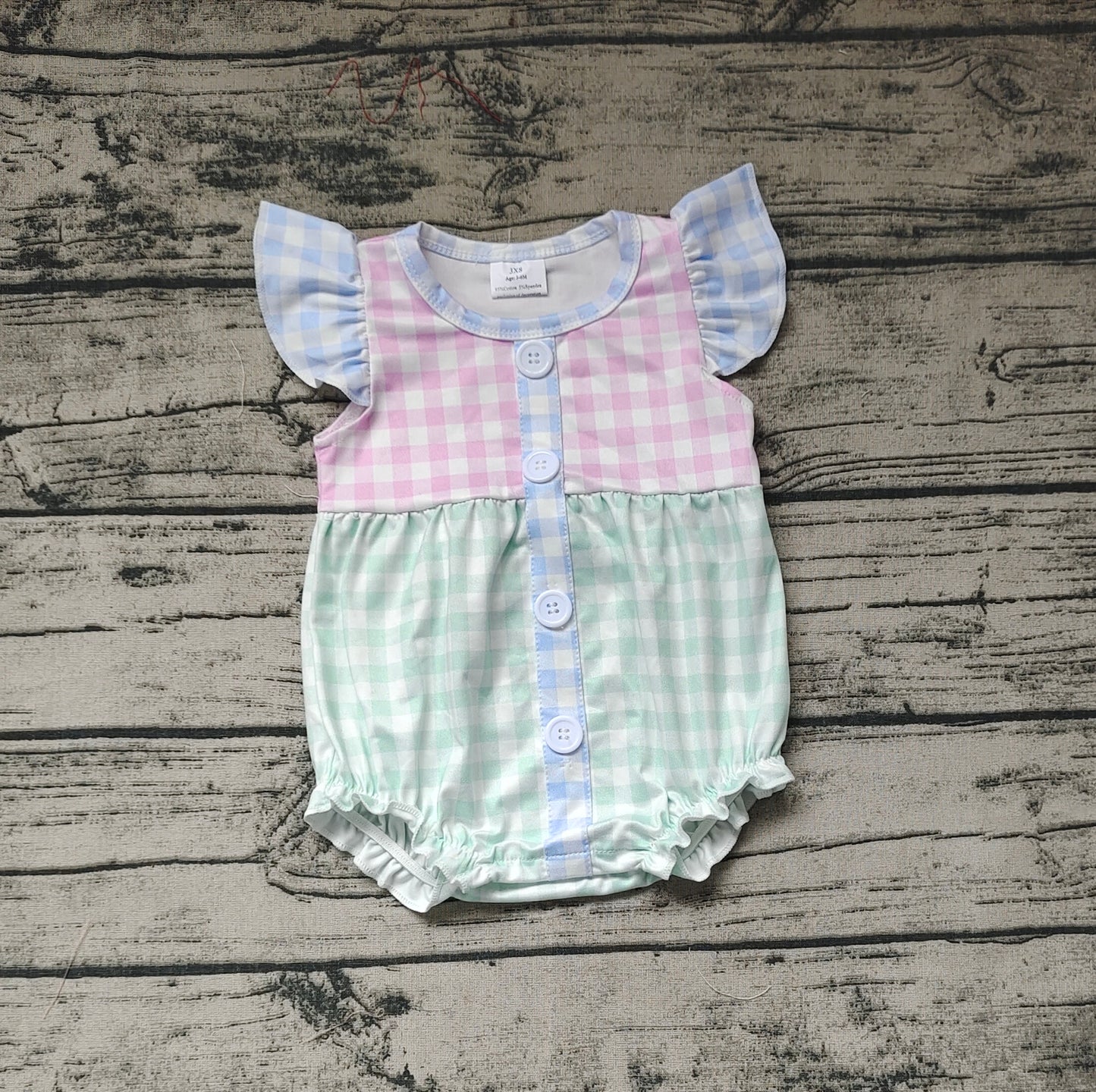 Baby Infant Girls Pink Green Checkered Rompers