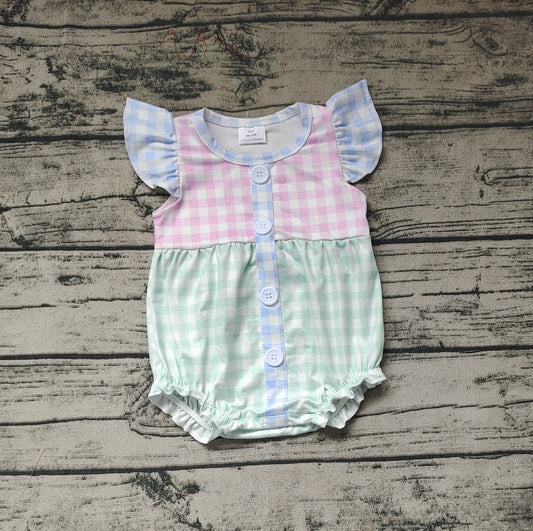 Baby Infant Girls Pink Green Checkered Rompers