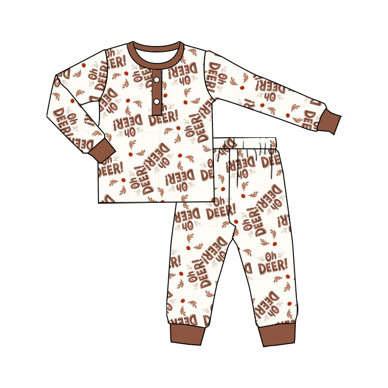 Baby Boys Christmas Deer Brown Top Pants Pajamas Sets preorder(moq 5)