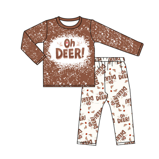 Baby Boys Christmas Deer Brown Top Pants Sets preorder(moq 5)