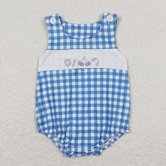 Baby Infant Boys Police Blue Checkered Summer Sleeveless Rompers