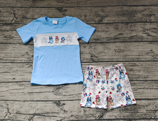 Baby Boys Blue Dogs 4th Of July Shirt Top Shorts Clothes Sets