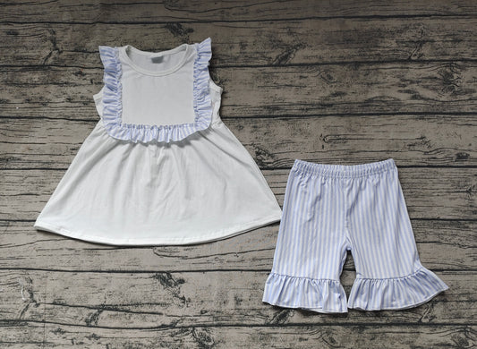 Baby Girls Toddler White Bib Tunic Top Ruffle Shorts Clothes Sets