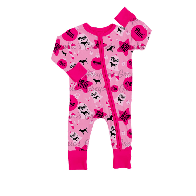 Baby Girls Long Sleeve Pink Dog Zip Rompers preorder(moq 5)