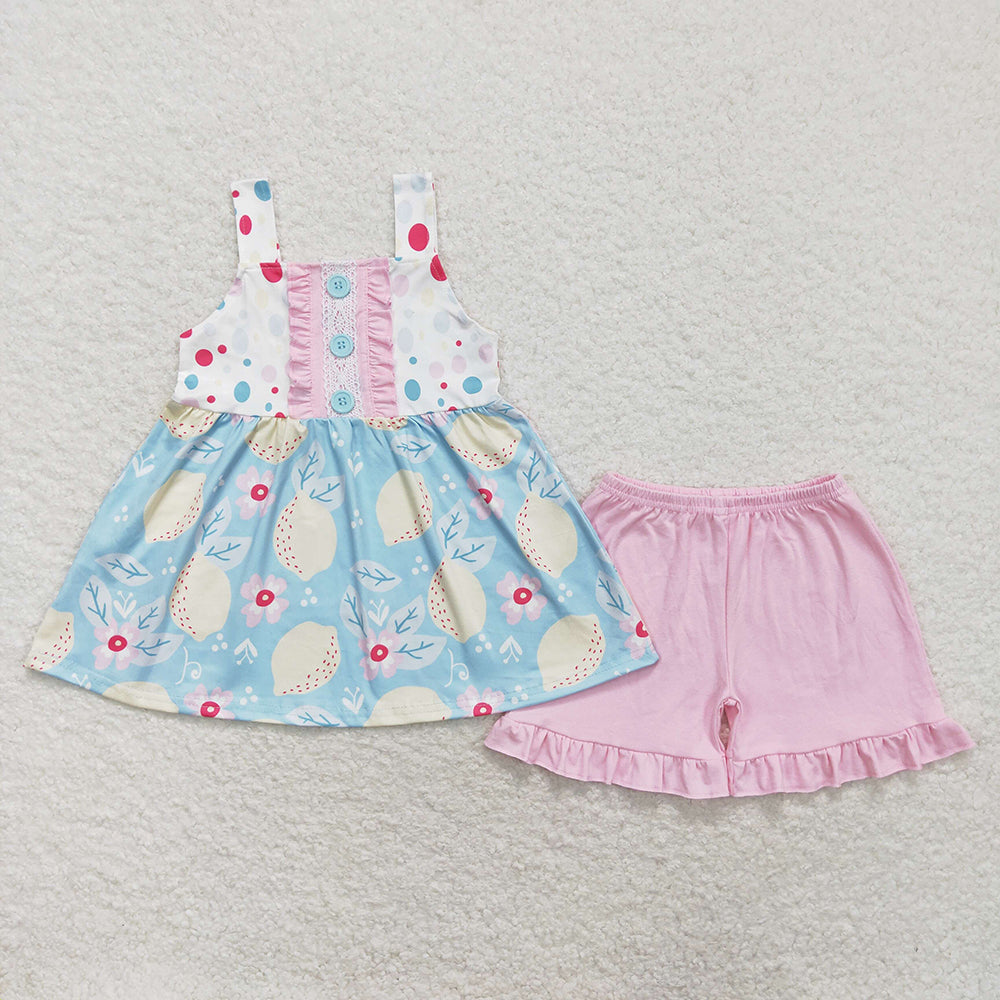 Baby Girls Lemon Straps Top Ruffle Shorts Clothes Sets