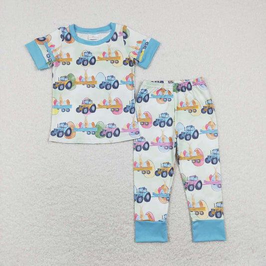 Baby Boys Easter Tractor Eggs Shirts Pants Pajamas Clothes Sets