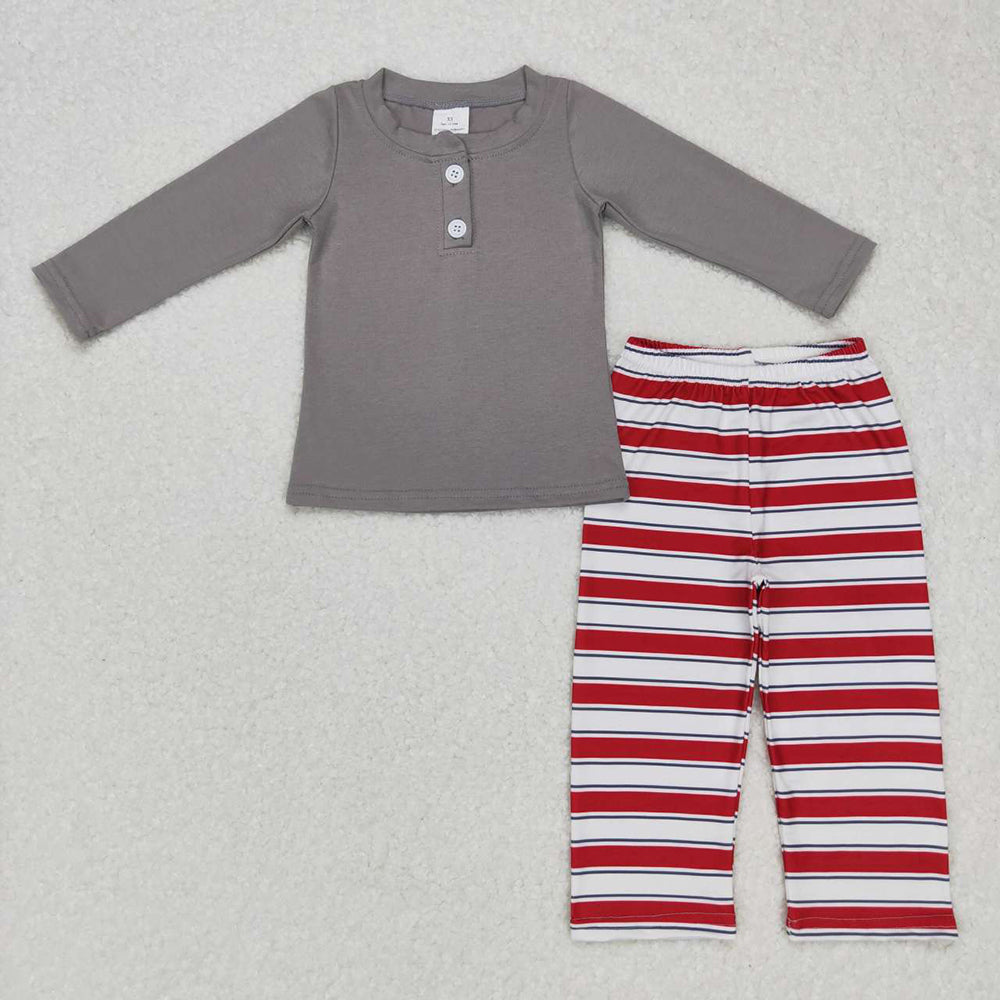 Baby Boys Grey Top Red Stripes Christmas Pants Pajamas Clothing Sets