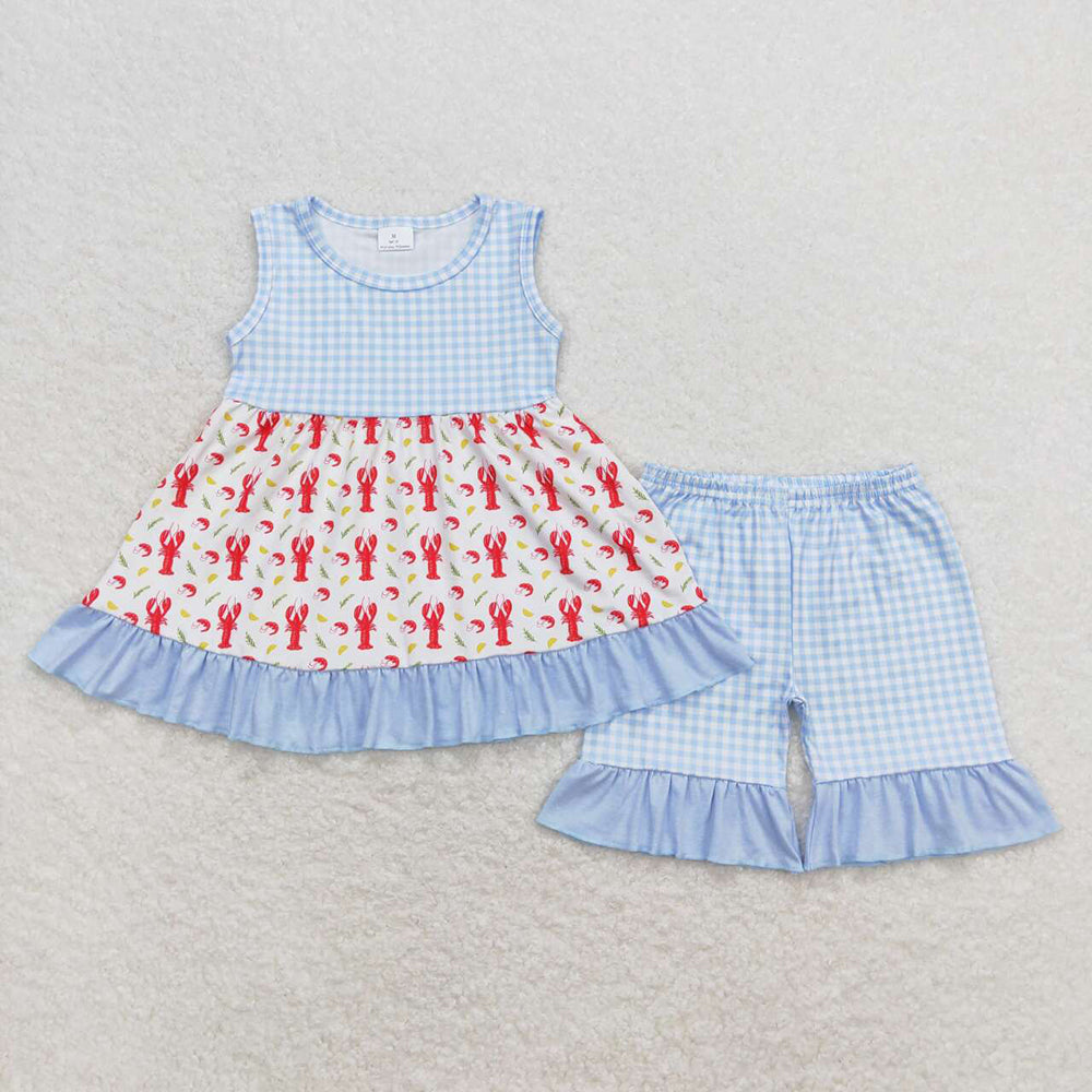 Baby Girls Crawfish Tunic Top Ruffle Shorts Clothes Sets