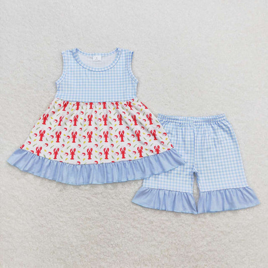 Baby Girls Crawfish Tunic Top Ruffle Shorts Clothes Sets