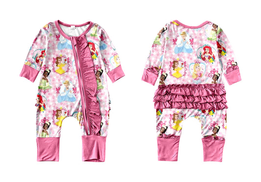 Baby Infant Girls Ruffle Princess Pink 2 Long Sleeve Rompers preorder(moq 5)