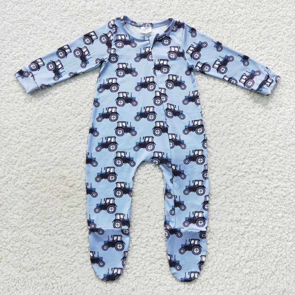 Blue Tractor Long Sleeve Baby Kids Infant Rompers