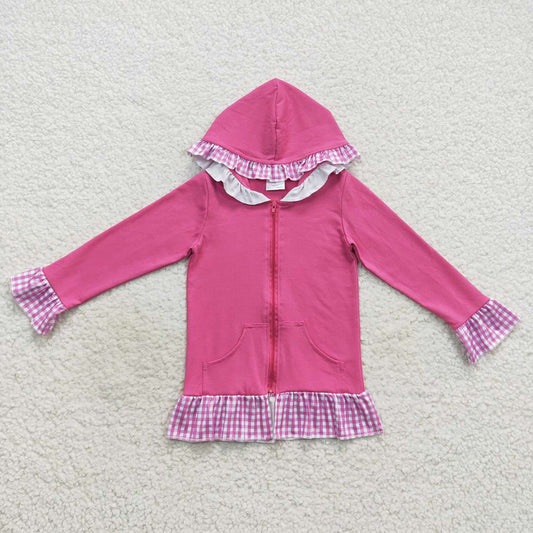 Baby Girls Pink Plaid Hotpink Hoodie Zip Cardigan Jackets Tops