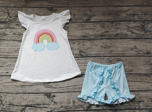 Baby Girls Rainbow Flutter Sleeve Top Ruffle Shorts Outfits Clothes Sets