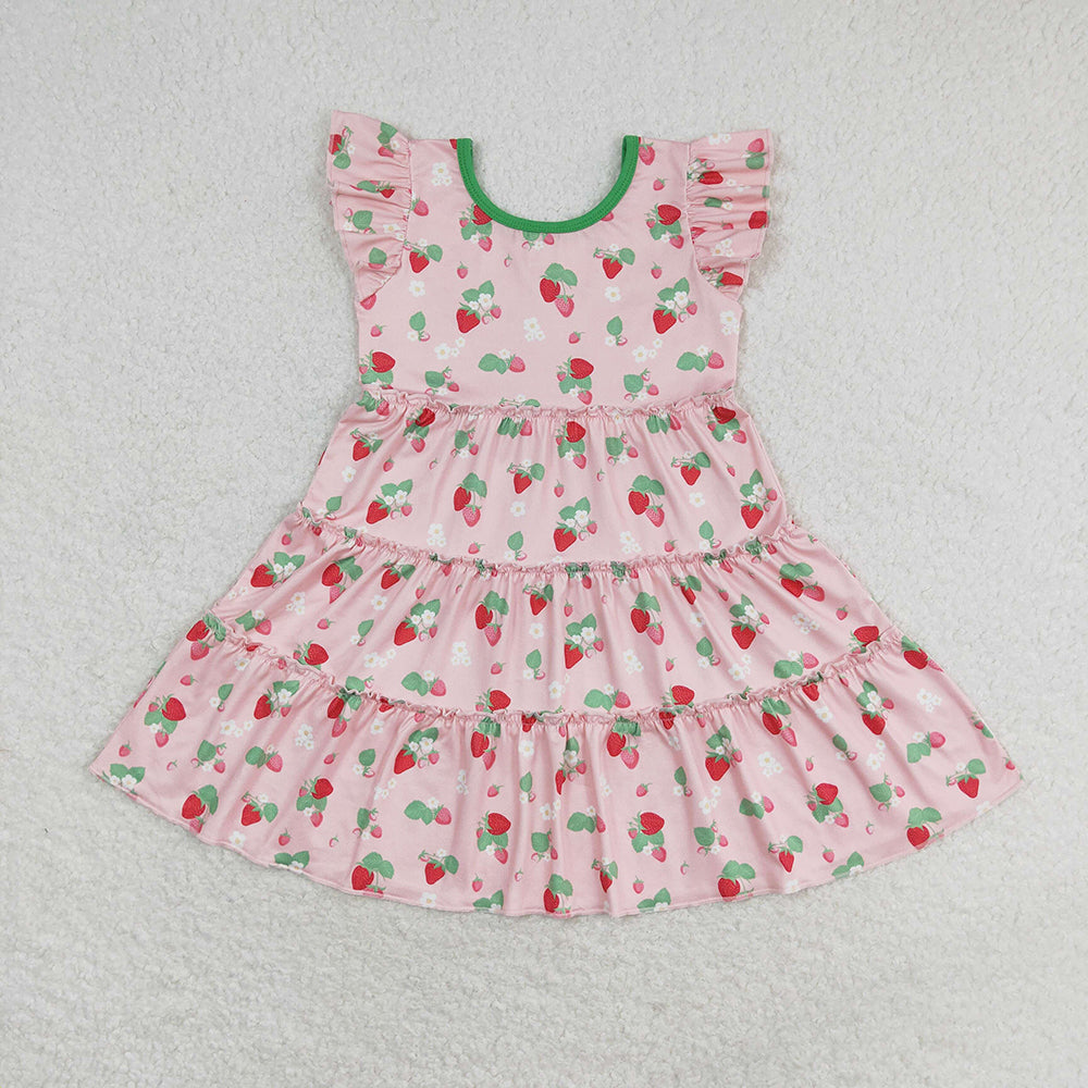 Baby Girls Strawberry Flutter Sleeve Knee Length Dresses