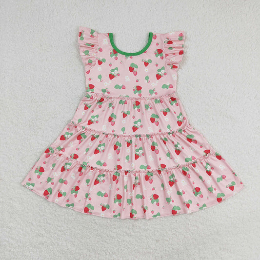 Baby Girls Strawberry Flutter Sleeve Knee Length Dresses