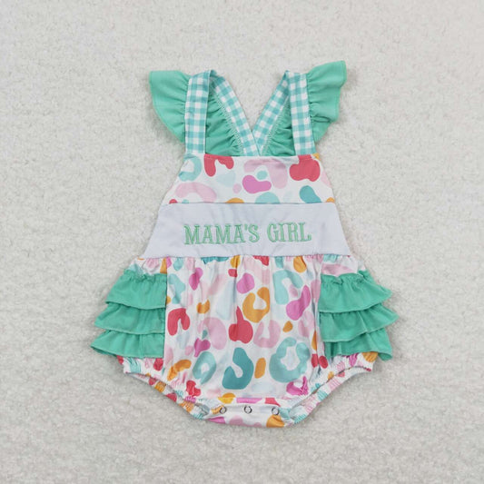 Baby Girls Mama's Girl Flutter Sleeve Straps Bubble Ruffle Rompers