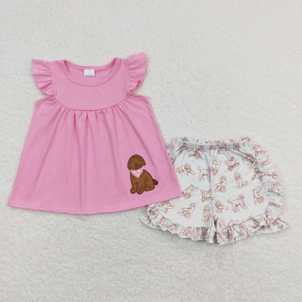 Baby Girls Pink Dog Tunic Top Ruffle Shorts Clothes Sets