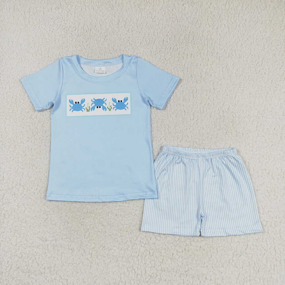 Baby Girls Boys Crab Top Stripes Sibling Summer Clothes Sets