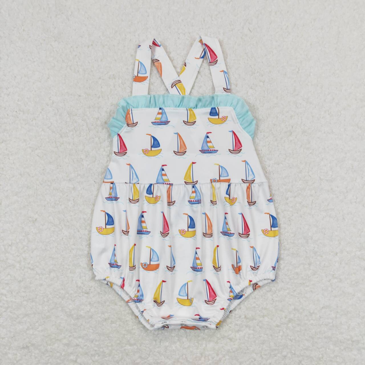 Baby Infant Girls Sailboat Ruffle Straps Summer Rompers