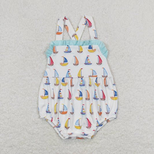 Baby Infant Girls Sailboat Ruffle Straps Summer Rompers