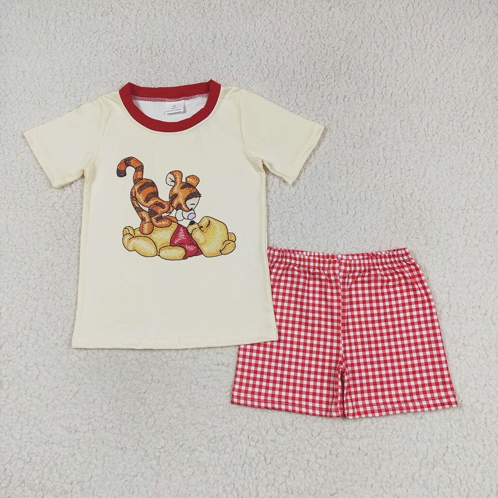 Baby Boys Bear Tiger Short Red Checkered Shorts Clothes Sets