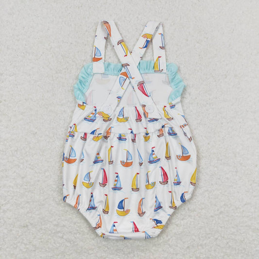 Baby Infant Girls Sailboat Ruffle Straps Summer Rompers