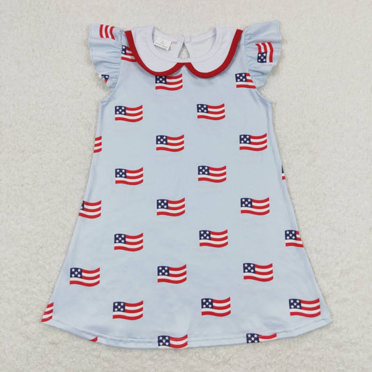 Baby Girls 4th Of July Flags Flutter Sleeve Knee Length Dresses