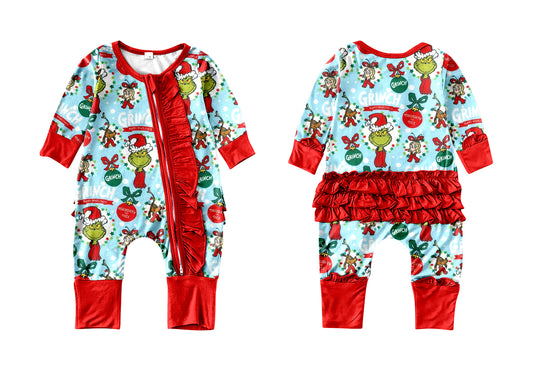 Baby Infant Girls Ruffle Princess Christmas Frog Long Sleeve Rompers preorder(moq 5)