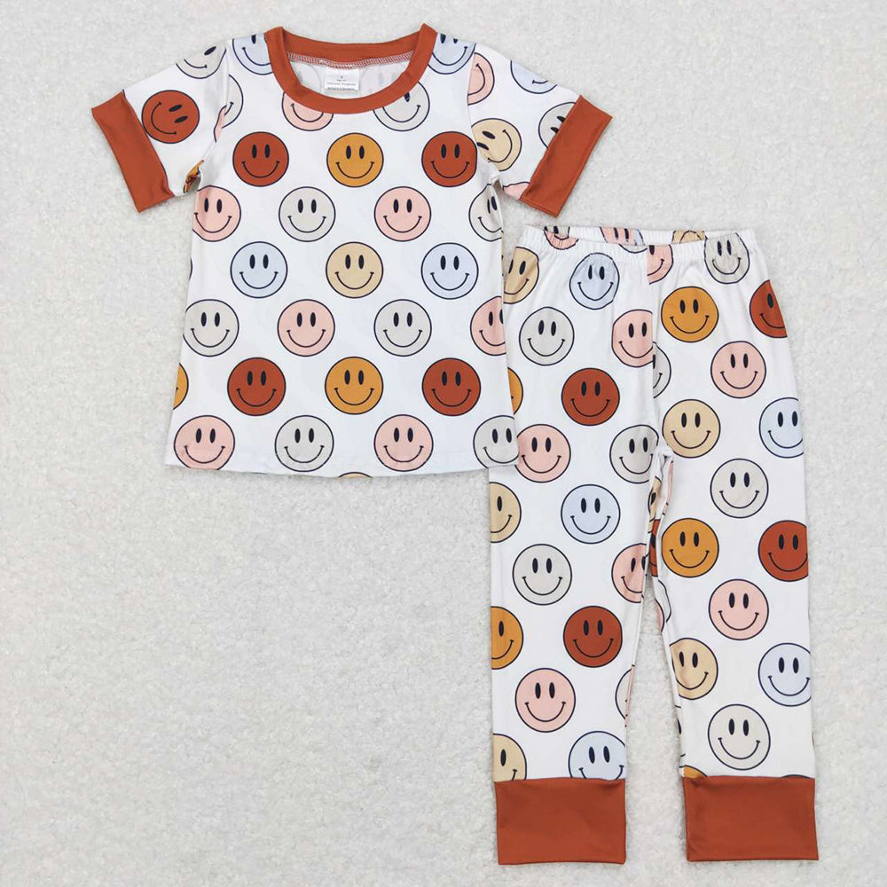 Baby Boys Brown Smile Short Sleeve Shirt Pants Pajamas Clothes Sets