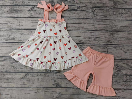 Baby Girls Hearts Straps Tunic Ruffle Shorts Clothes Sets preorder (moq 5)